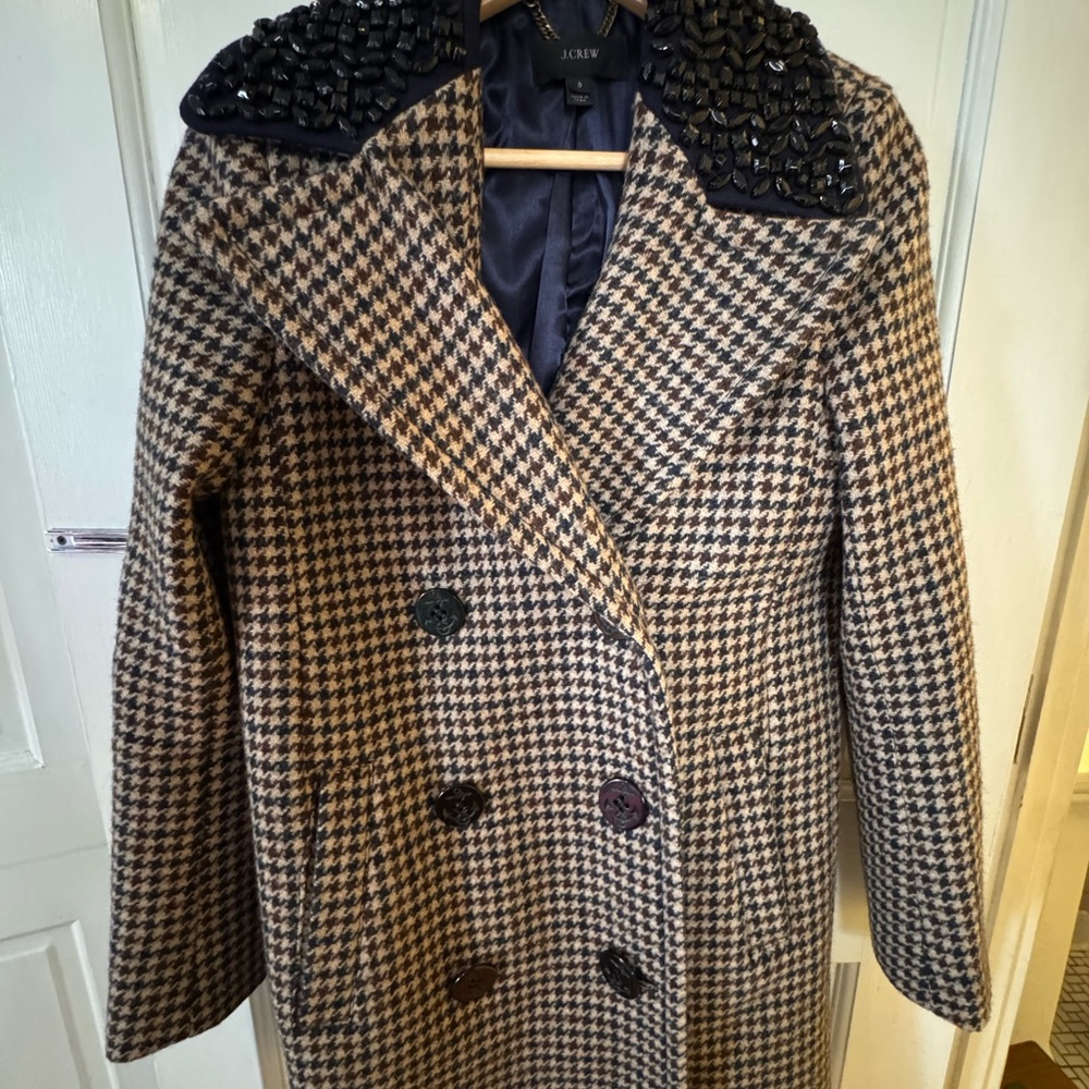 J. Crew Women's Houndstooth Pea Coat - Black and Brown